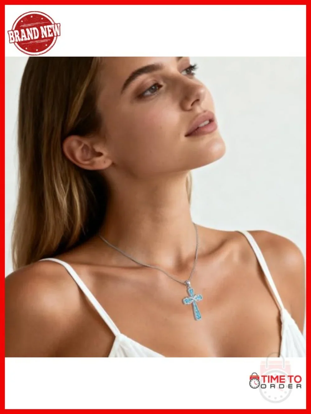 925 Sterling Silver Cross Pendant Necklace Turquoise Infinity Religious Gift